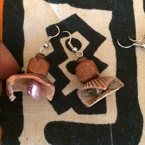 Beautiful Handmade Shell & Wood Earrings